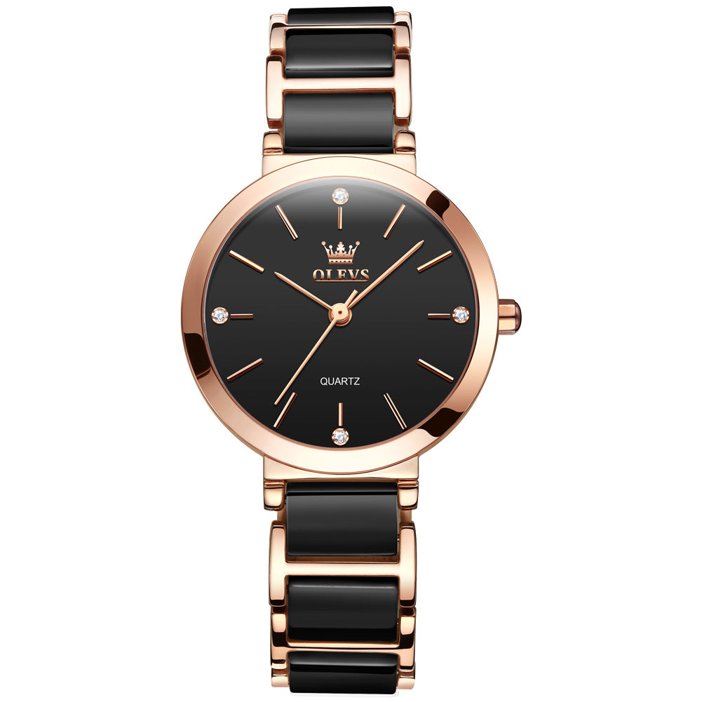 Two Tone Strap-Black Dial Rose gold Trim