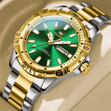 Two Tone Strap-Green Dial Gold Trim