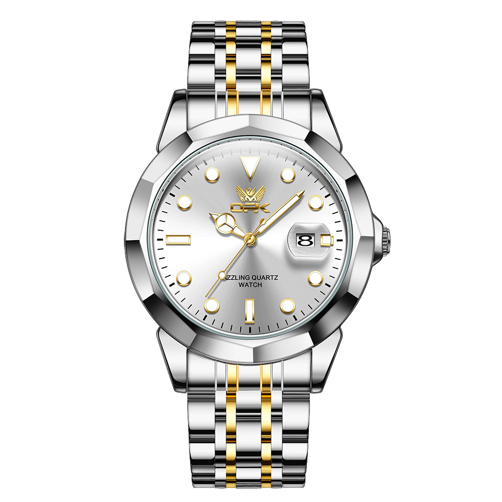 Two Tone Strap-White Dial Silver Trim