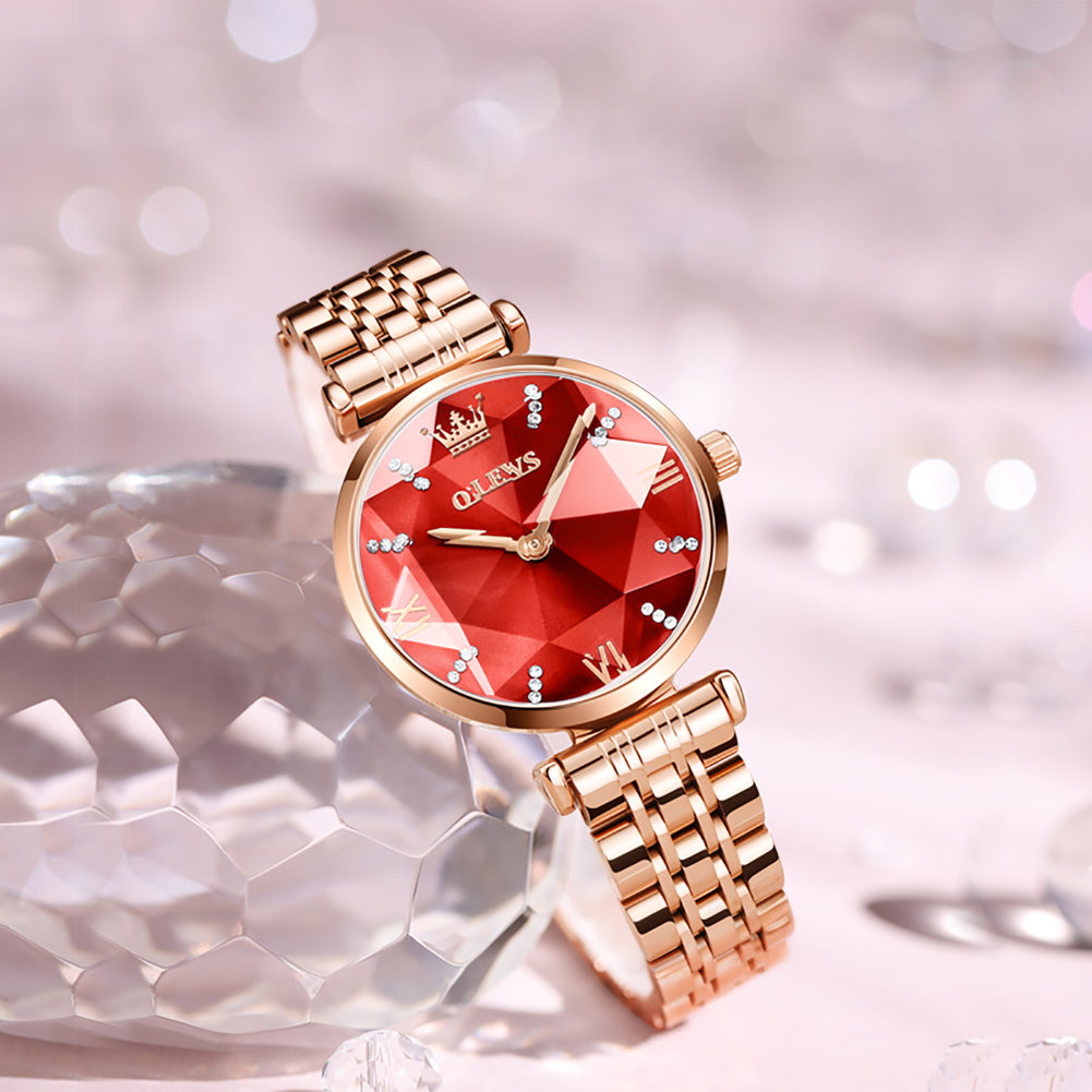 Rose Strap-Red Dial Rose gold Trim