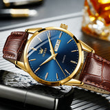 Brown Strap-Blue Dial Gold Trim