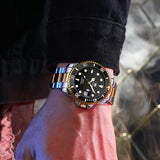 Two Tone Strap-Black Dial Gold Trim