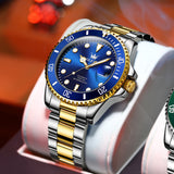 Two Tone Strap-Blue Dial Gold Trim