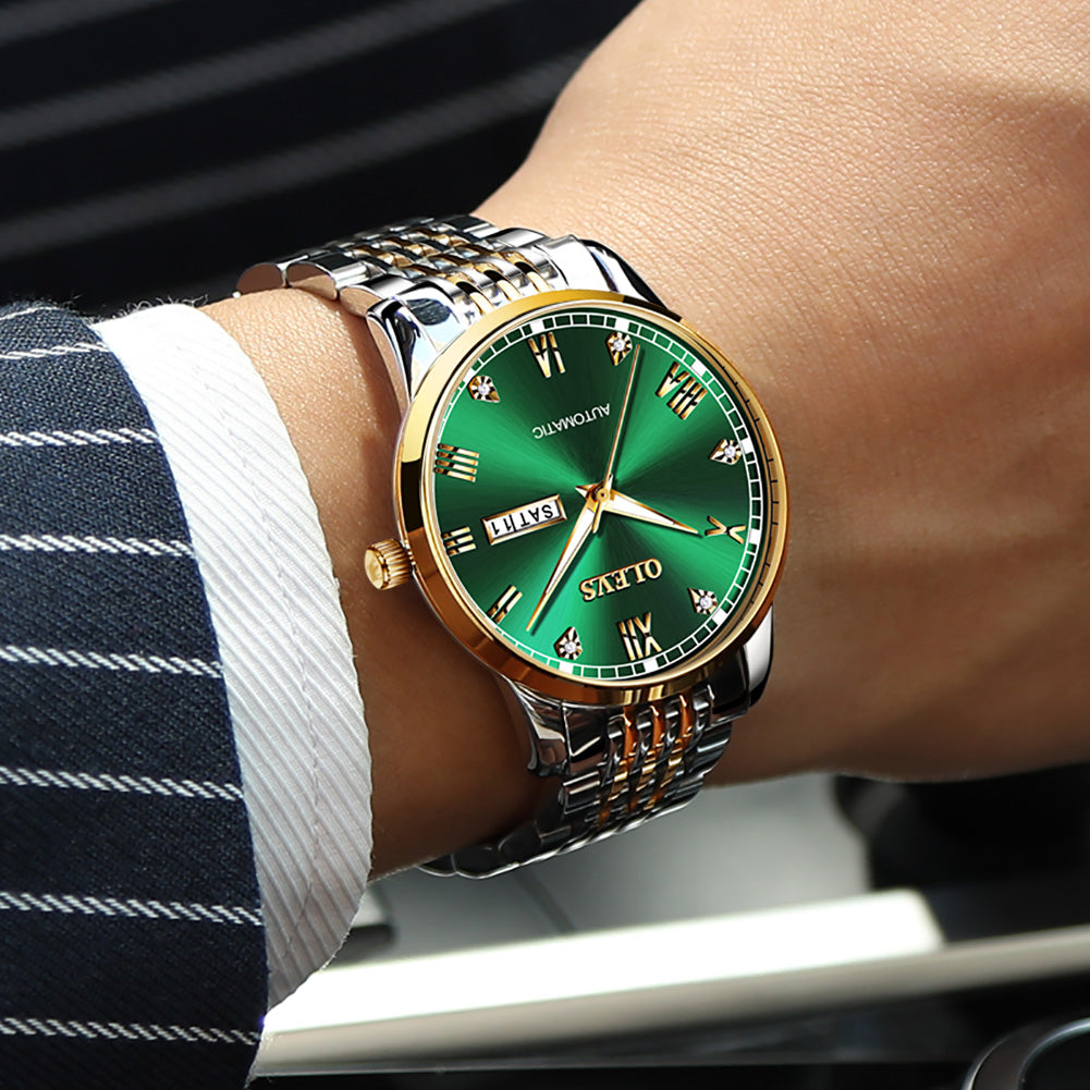 Two Tone Strap-Green Dial Gold Trim