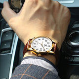 Brown Strap-White Dial Gold Trim