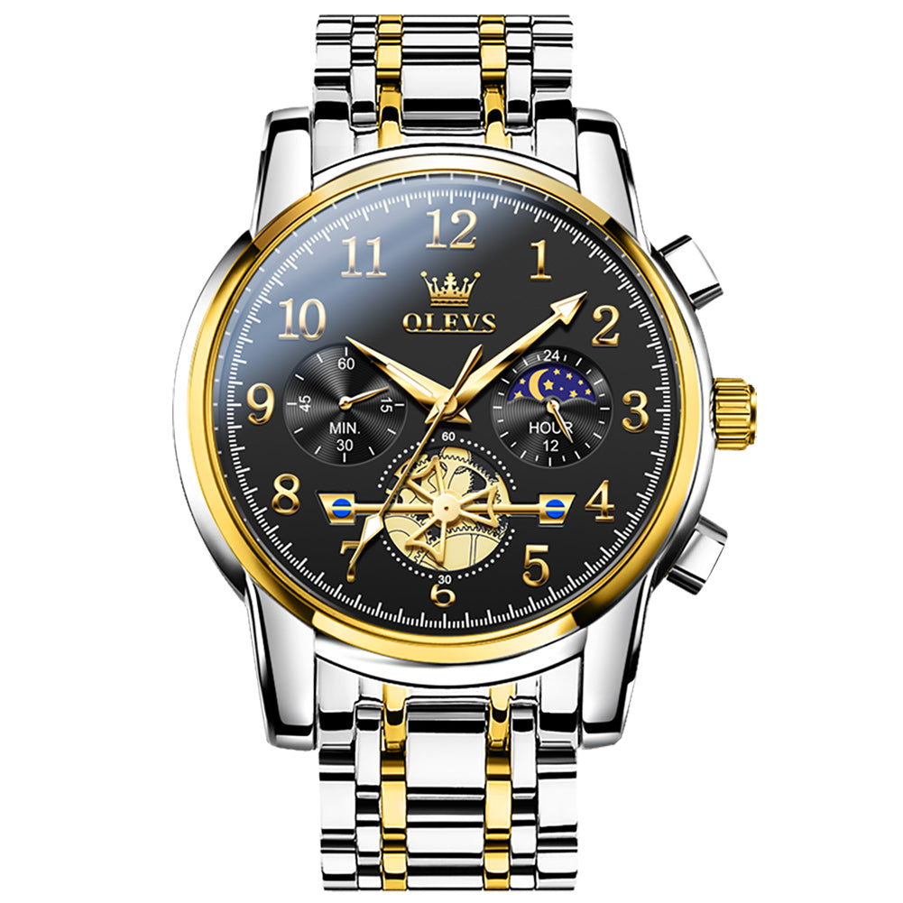 Two Tone Strap-Black Dial Gold Trim