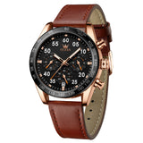 Brown Strap-Black Dial Rose Trim