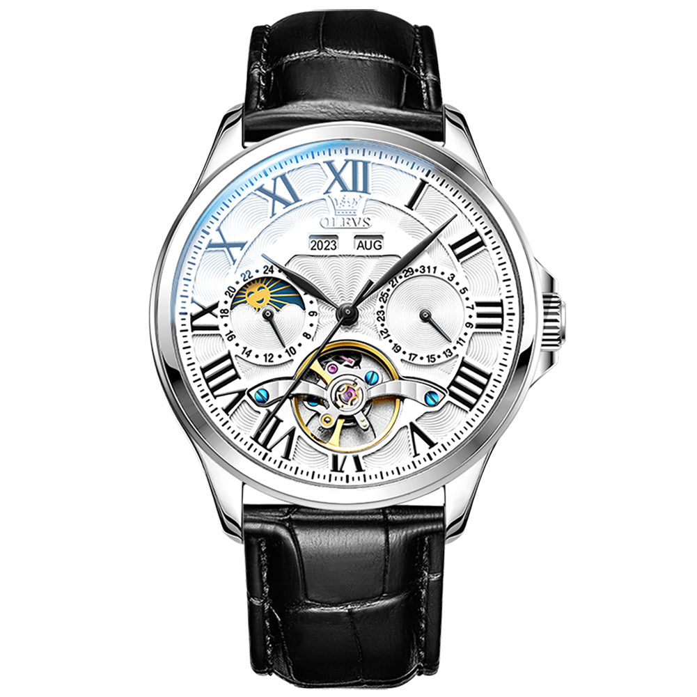 Black Strap-White Dial Silver Trim