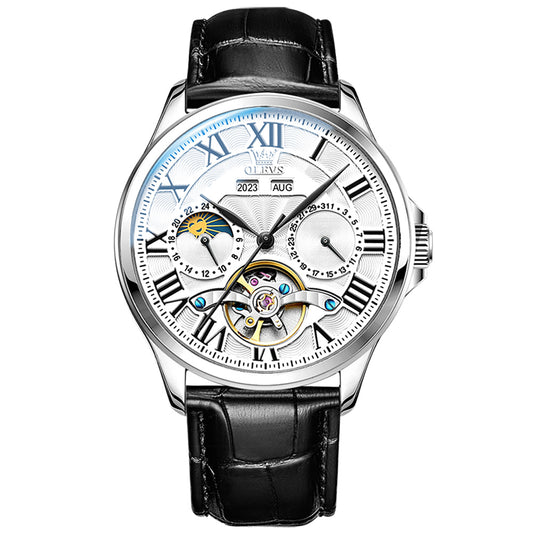 Black Strap-White Dial Silver Trim