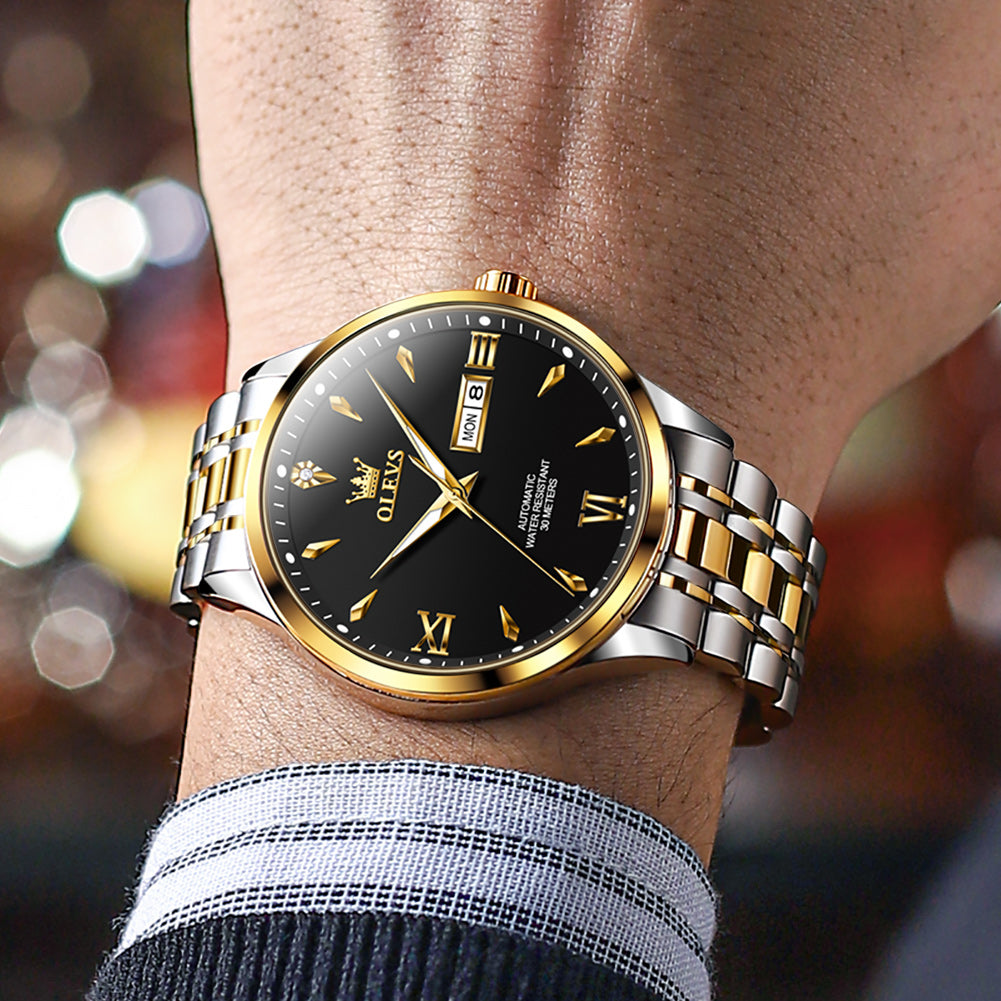 Two Tone Strap-Black Dial Gold Trim