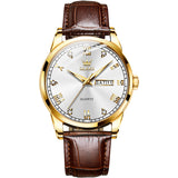 Brown Strap-White Dial Gold Trim