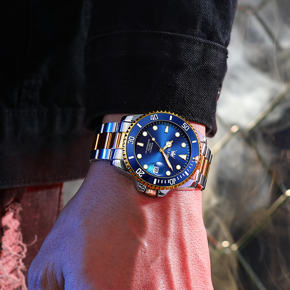 Two Tone Strap-Blue Dial Gold Trim