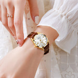 Brown Strap-White Dial Gold Trim