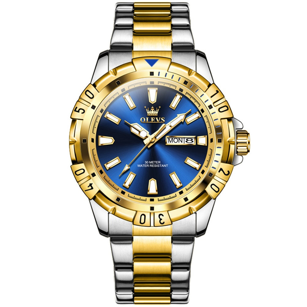 Two Tone Strap-Blue Dial Gold Trim