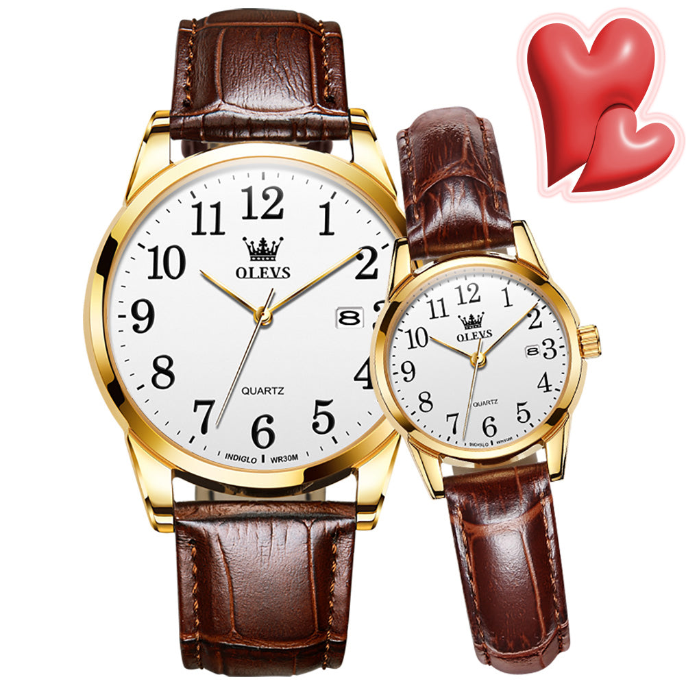 Brown Strap-White Dial Gold Trim