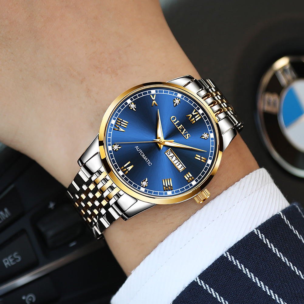 Two Tone Strap-Blue Dial Gold Trim