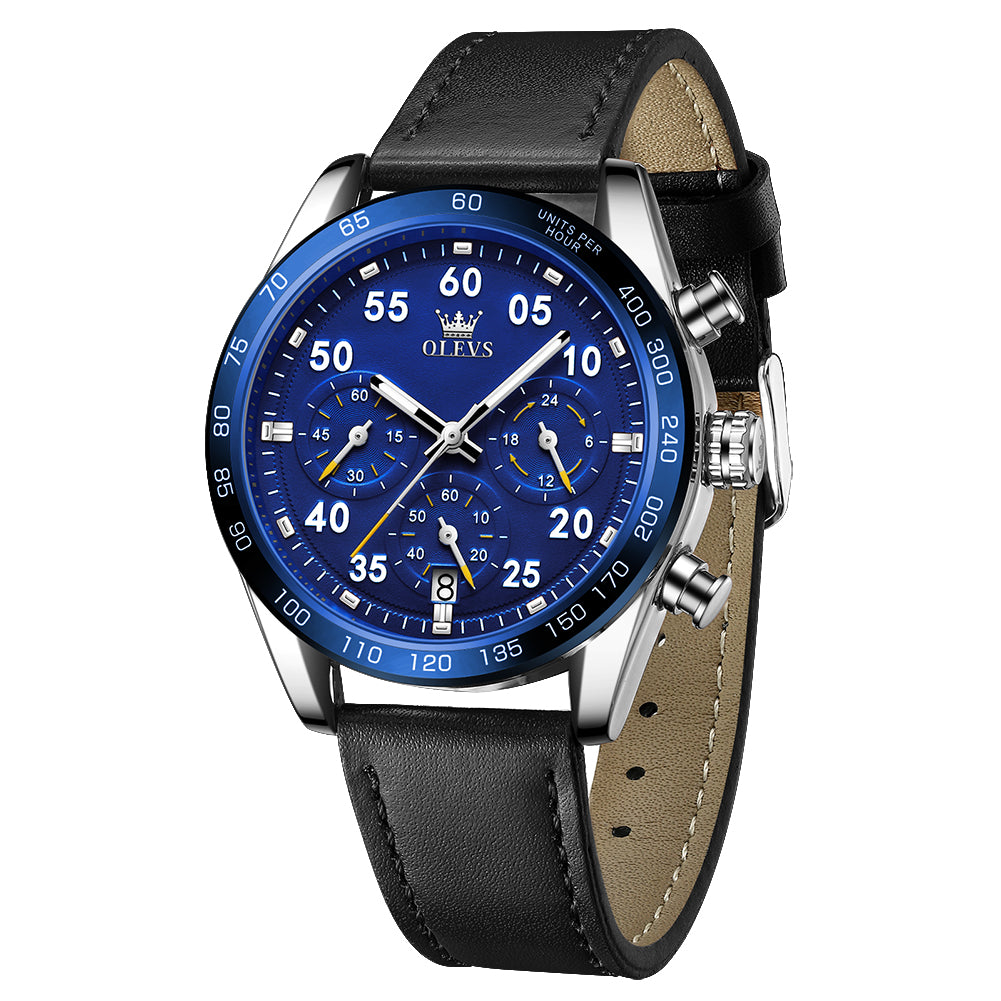 Black Strap-Blue Dial Silver Trim