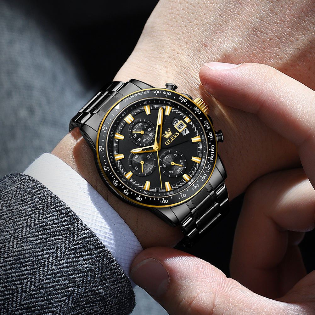 Black Strap-Black Dial Gold Trim