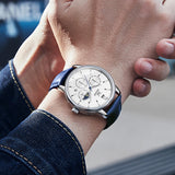 Blue Strap-White Dial Silver Trim