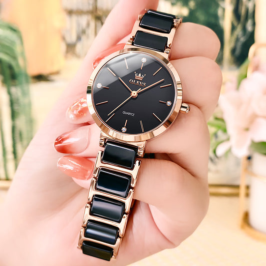 Two Tone Strap-Black Dial Rose gold Trim