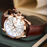 Brown Strap-White Dial Rose Trim