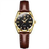 Brown Strap-Black Dial Gold Trim