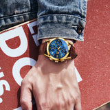 Brown Strap-Blue Dial Gold Trim