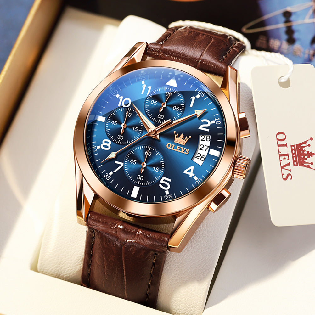 Brown Strap-Blue Dial Rose gold Trim