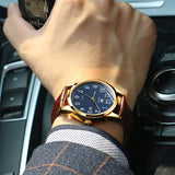 Brown Strap-Blue Dial Gold Trim