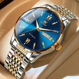 Two Tone Strap-Blue Dial Gold Trim