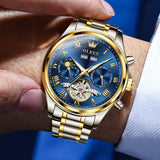 Two Tone Strap-Blue Dial Gold Trim