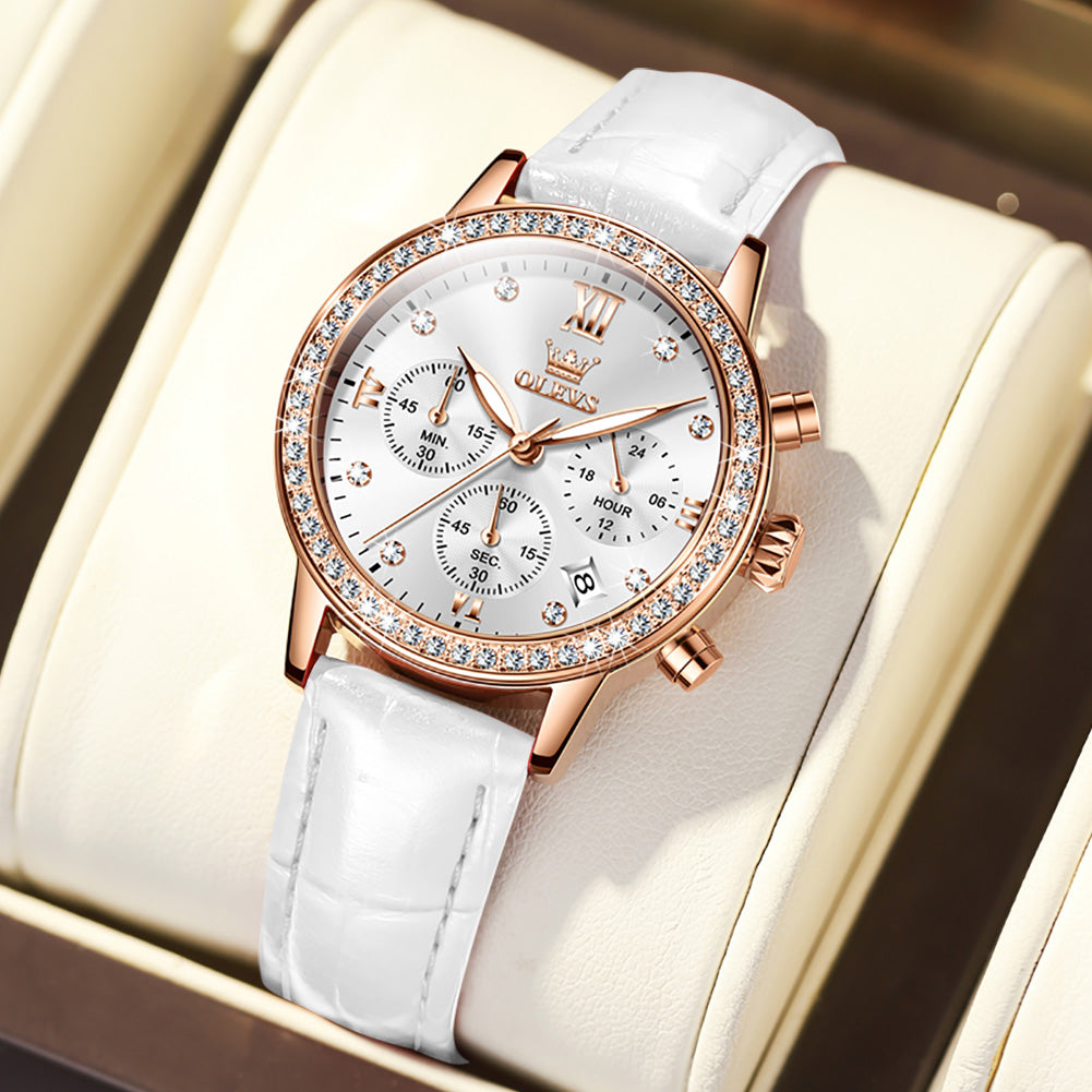 Silver Strap-White Dial Rose gold Trim