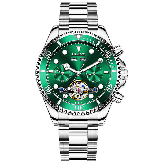 Silver Strap-White Dial Green Trim