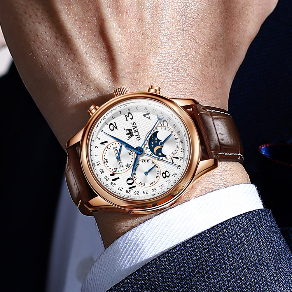 Brown Strap-White Dial Rose gold Trim