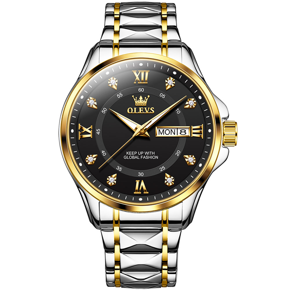 Two Tone Strap-Black Dial Gold Trim