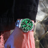 Silver Strap-White Dial Green Trim