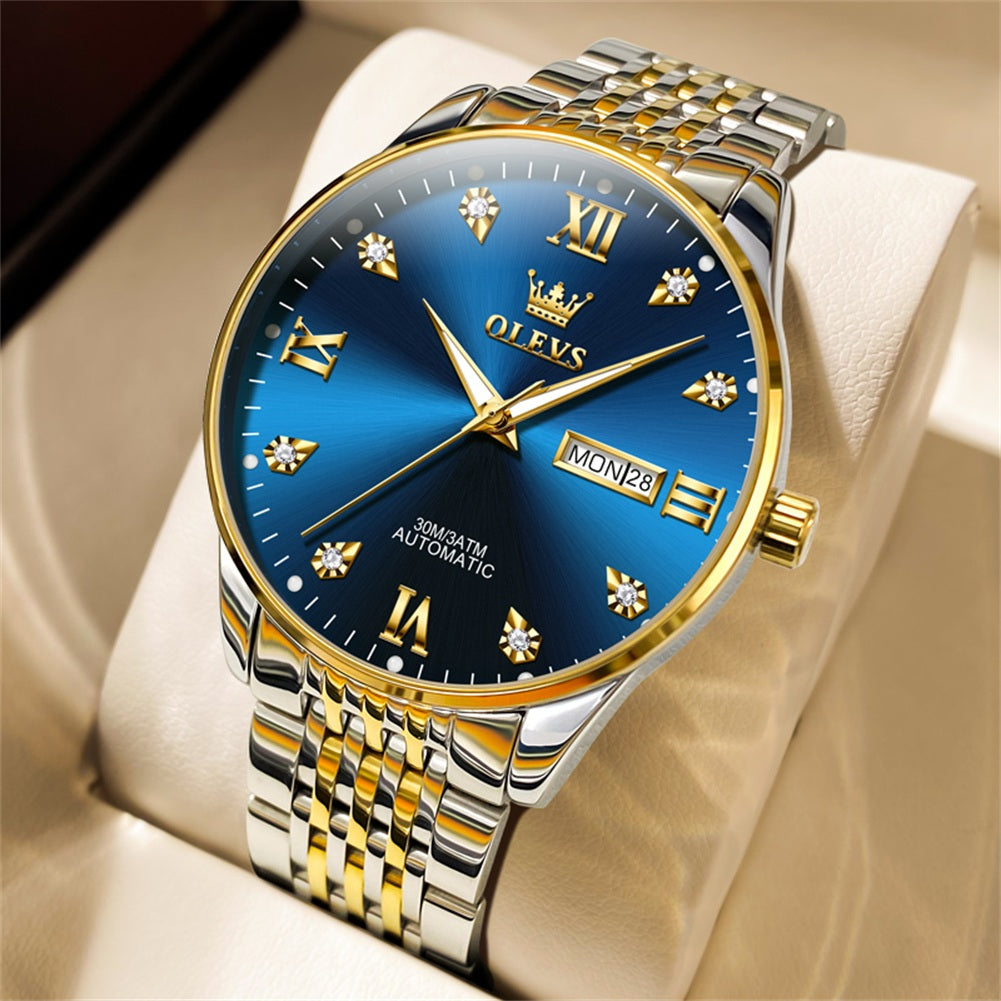 Two Tone Strap-Blue Dial Gold Trim