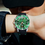 Black Strap-White Dial Green Trim