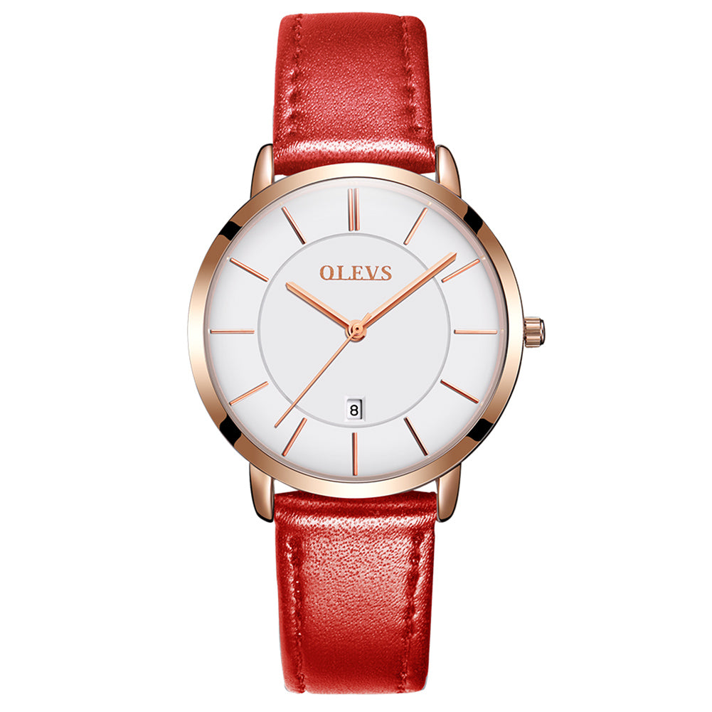 Red Strap-White Dial Rose Trim