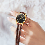 Brown Strap-Black Dial Gold Trim