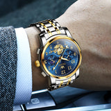 Two Tone Strap-Blue Dial Gold Trim