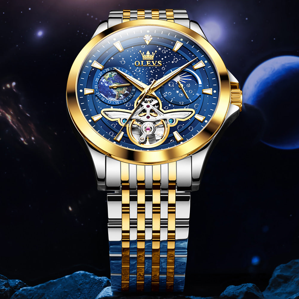 Two Tone Strap-Blue Dial Gold Trim