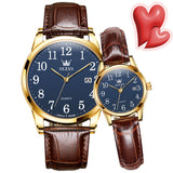 Brown Strap-Blue Dial Gold Trim