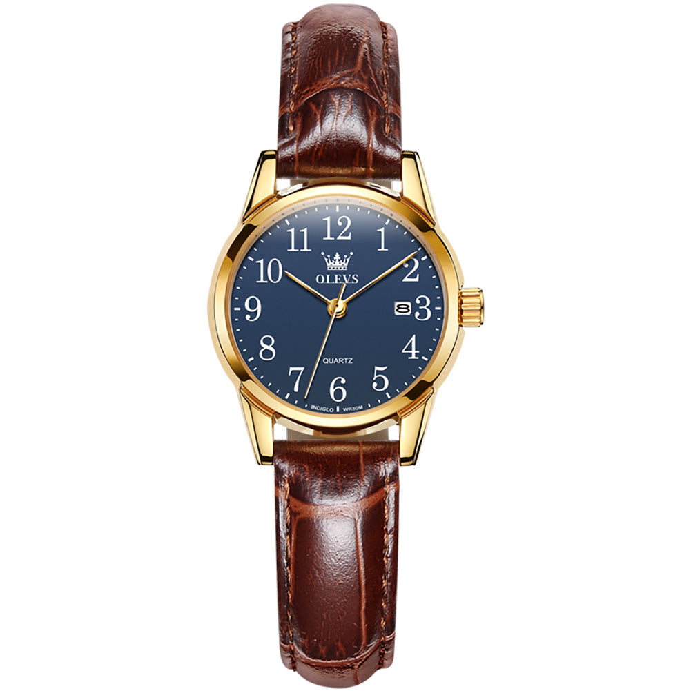 Brown Strap-Blue Dial Gold Trim