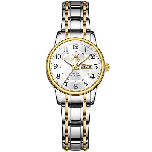 Two Tone Strap-White Dial Gold Trim